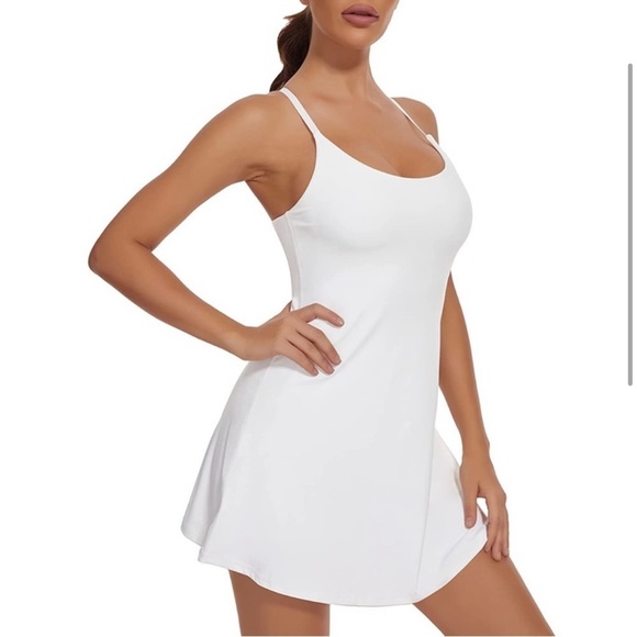 K.Tennis Dress, Workout with Built-in Bra Shorts Pockets Exercise Dress - Picture 4 of 16